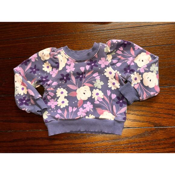 Little Sleepies Sugar Plum Floral Purple Puff Sleeve Crewneck Sweater 3-6 Months - Picture 1 of 3